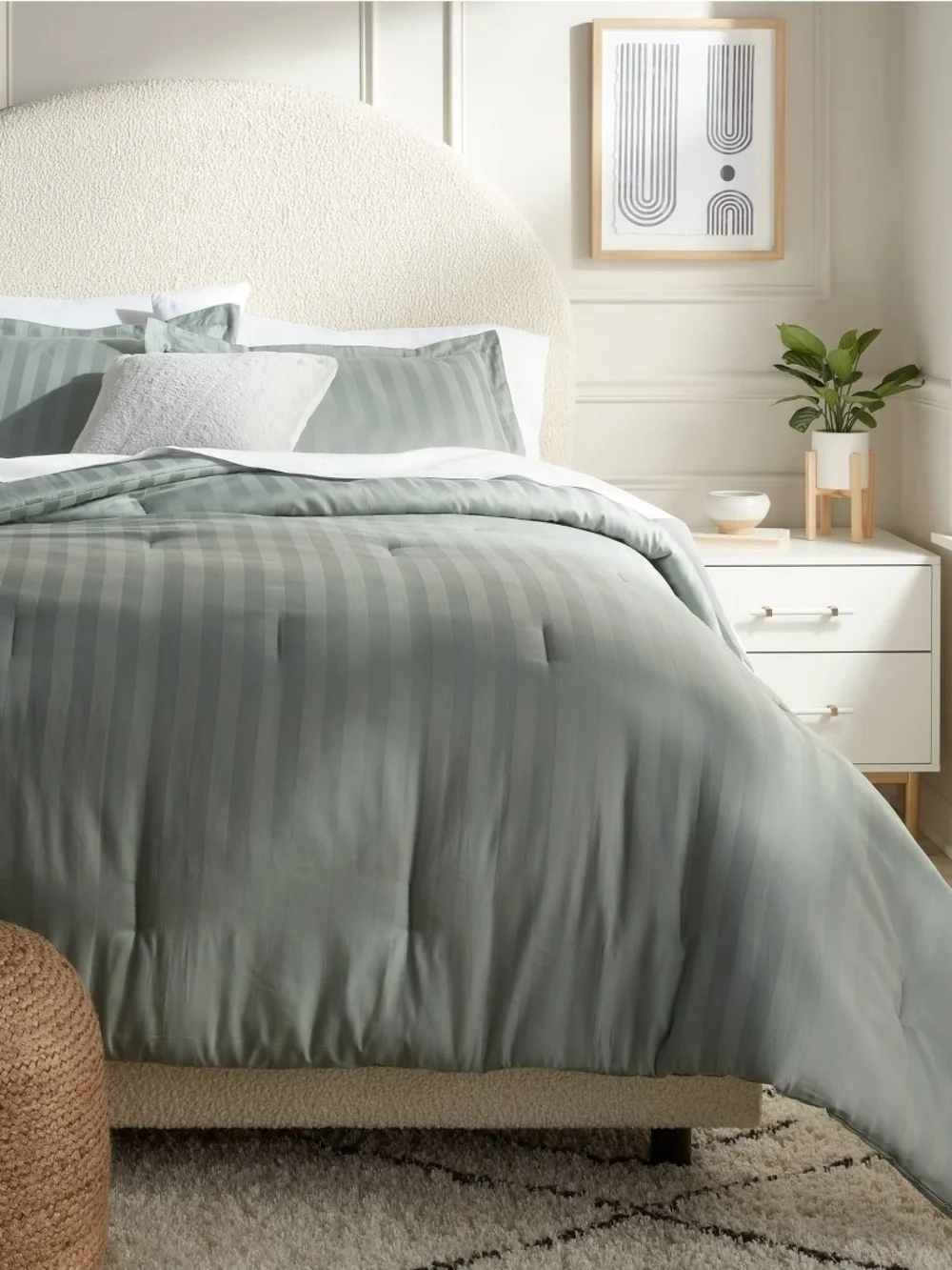 Threshold 3pc Full/Queen Luxe Striped Damask Comforter & Sham Set Light Teal